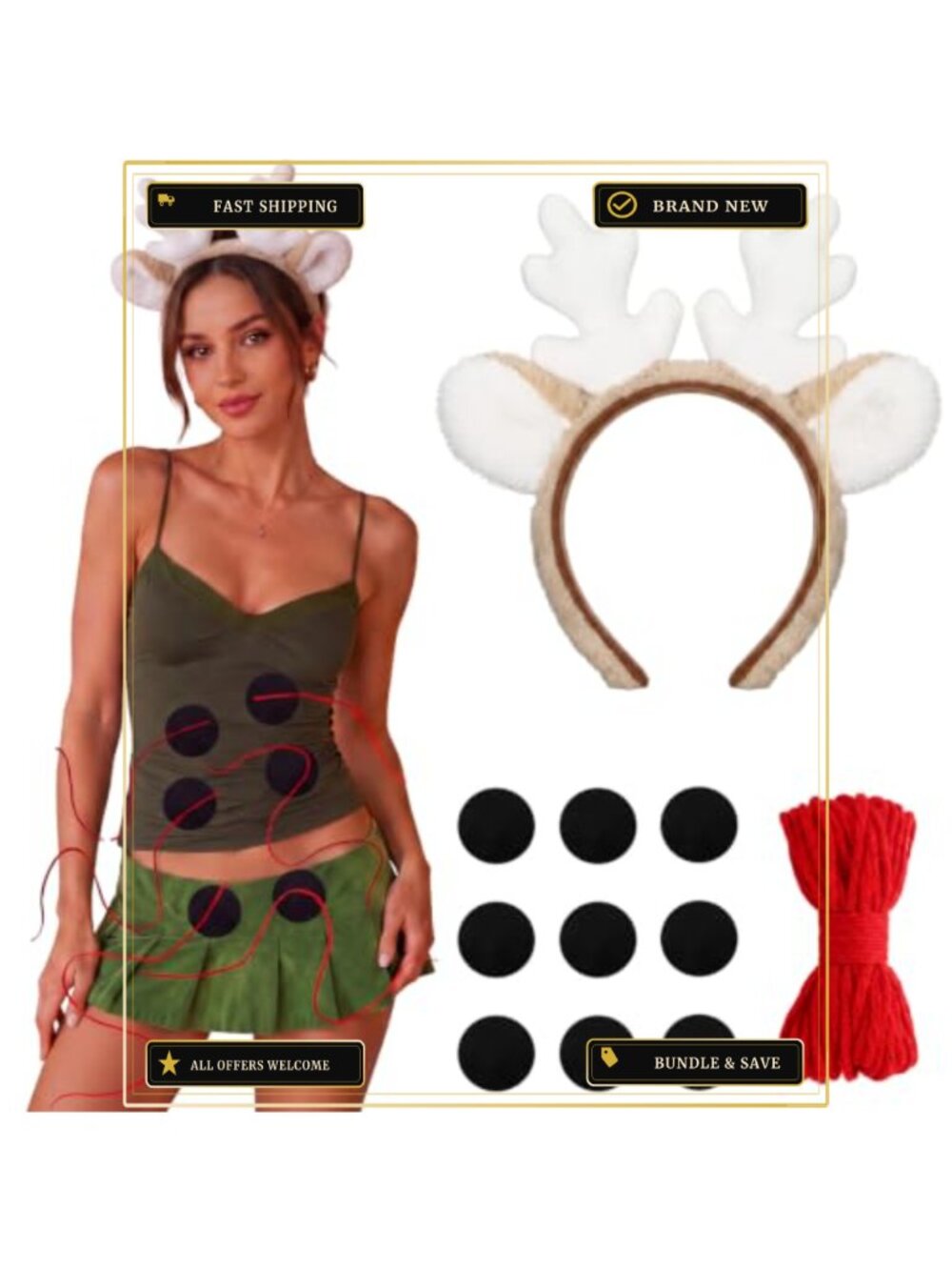 Deer Antler Headband Costume Set Plush Felt Patches Yarn Halloween Cosplay